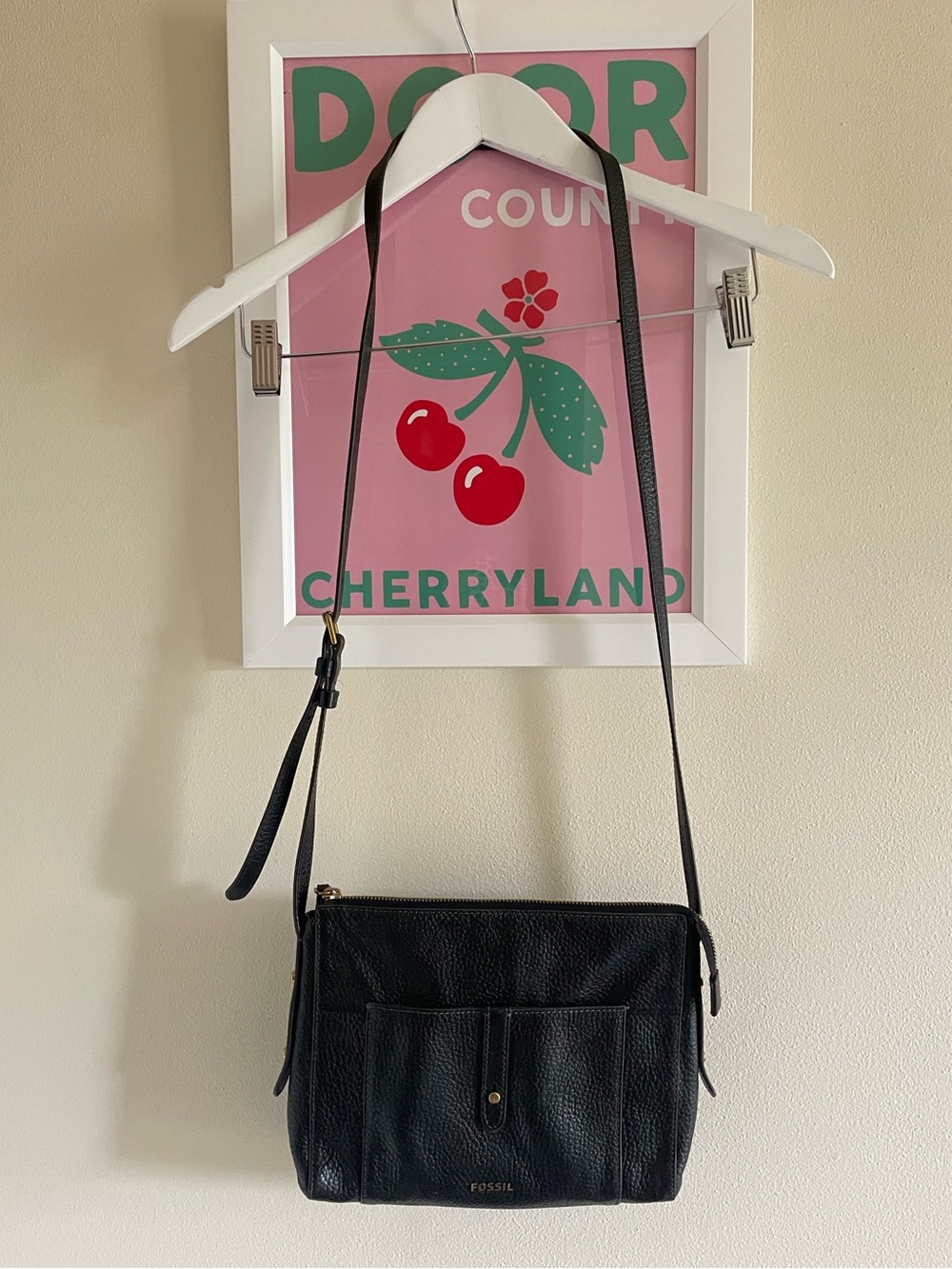 Fossil Jenna Pebbled Leather Crossbody Bag in Black